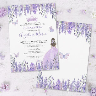 Lila Schmetterlinge Florale Quinceañera Einladung