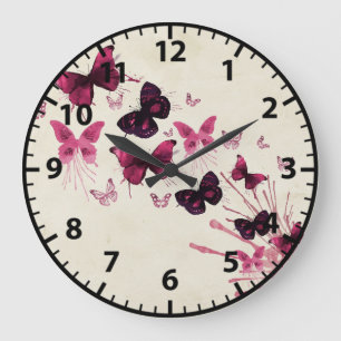 Lila Schmetterlinge Französisch Wasserfarbe Große Wanduhr