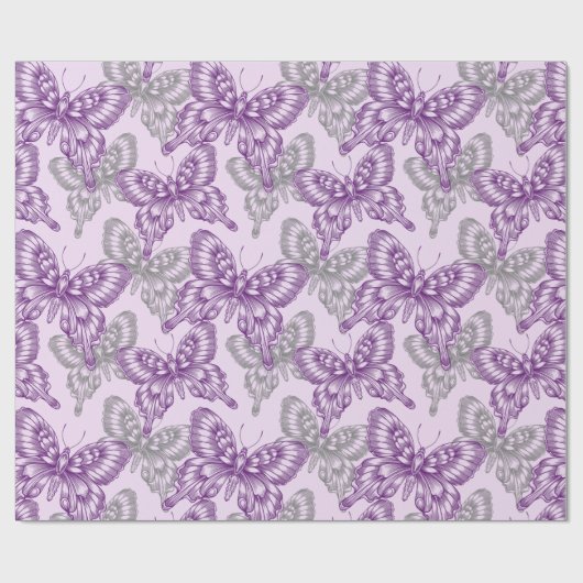 Lila Schmetterlinge Geschenkpapier (Flach)
