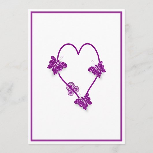 Lila Schmetterlinge Herzdesign Hochzeit Menükarte (Rückseite)