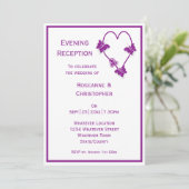 Lila Schmetterlinge Herzhochzeit Empfang Einladung (Stehend Vorderseite)