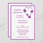 Lila Schmetterlinge Herzhochzeit Empfang Einladung (Vorne/Hinten)