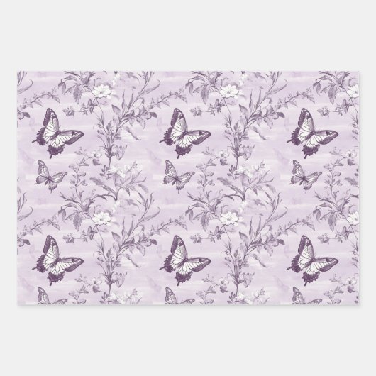 Lila Schmetterlinge im Lila Hintergrund Geschenkpapier Set (Vorderseite 3)