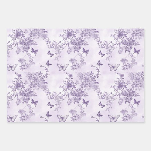 Lila Schmetterlinge im Lila Hintergrund Geschenkpapier Set (Vorderseite)