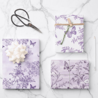 Lila Schmetterlinge im Lila Hintergrund Geschenkpapier Set
