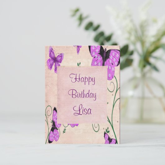 Lila Schmetterlinge Postkarte (Stehend Vorderseite)