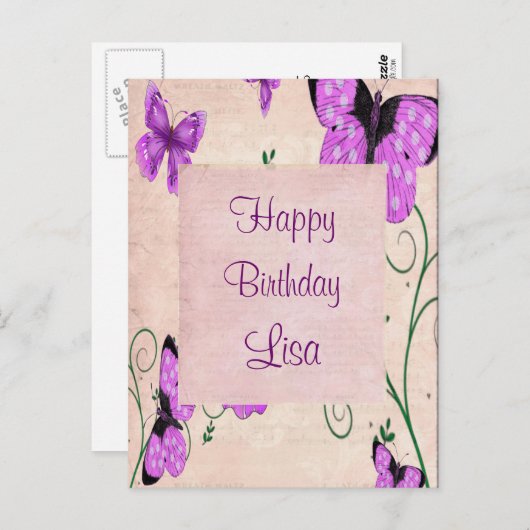 Lila Schmetterlinge Postkarte (Vorne/Hinten)