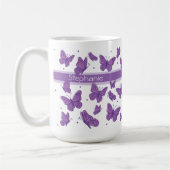 Lila Schmetterlinge & Punkte Benutzername Monogram Kaffeetasse (Links)