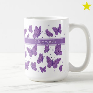 Lila Schmetterlinge & Punkte Benutzername Monogram Kaffeetasse