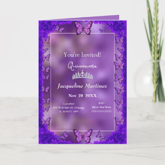 Lila Schmetterlinge Quinceanera Einladungskarte