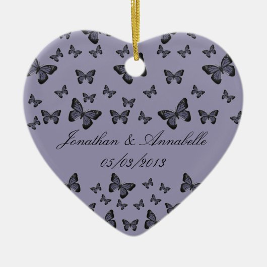 Lila Schmetterlinge Save the Date Keepake Keramik Ornament (Vorne)