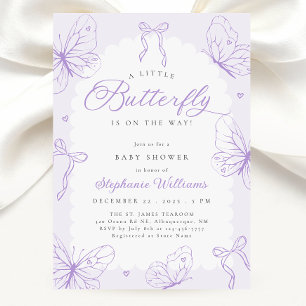 Lila Schmetterlinge & Schleifen Baby Shower Einladung