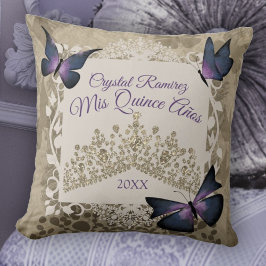 Lila Schmetterlinge, Taupe Tiara Quinceanera Pillo Kissen