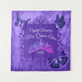 Lila Schmetterlinge, Tiara Quinceanera Rückfall Wandteppich (Vorderseite)