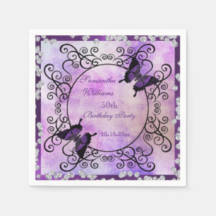 Lila Schmetterlinge u. Diamant-50. Geburtstag Serviette