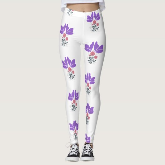 Lila Schmetterlinge und Blume Leggings (Vorderseite)