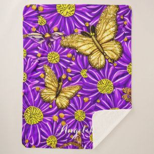Lila Schmetterlinge und Blume Personalisierter Nam Sherpadecke