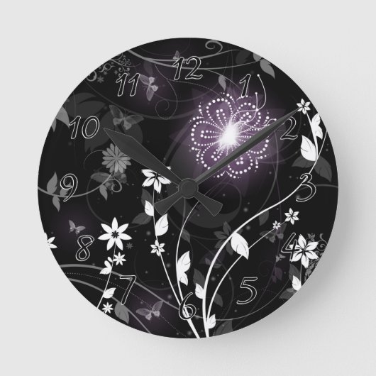 Lila Schmetterlinge und Blume Runde Wanduhr (Vorderseite)