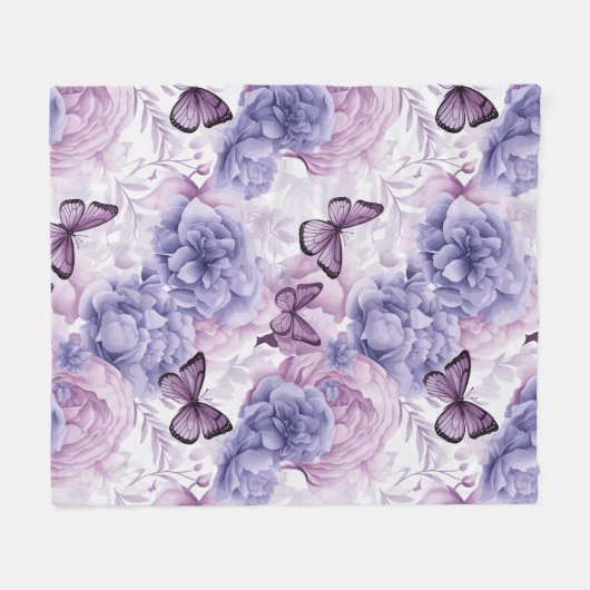 Lila Schmetterlinge und Blumen Fleecedecke (Vorderseite (Horizontal))