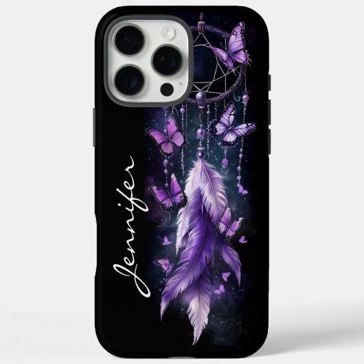 Lila Schmetterlinge und Feathers Dreamcatcher Case-Mate iPhone Hülle (Rückseite)