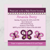 Lila Schmetterlinge und Flow Baby Dusche Einladung (Vorne/Hinten)