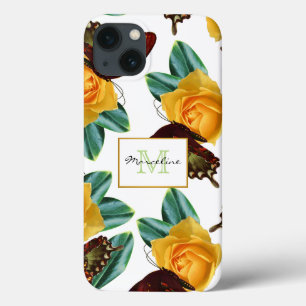 Lila Schmetterlinge und Gelbe Rosen mit Namen Case-Mate iPhone Hülle