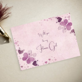 Lila Schmetterlinge und Herzblütenmädchen Ankündigungspostkarte