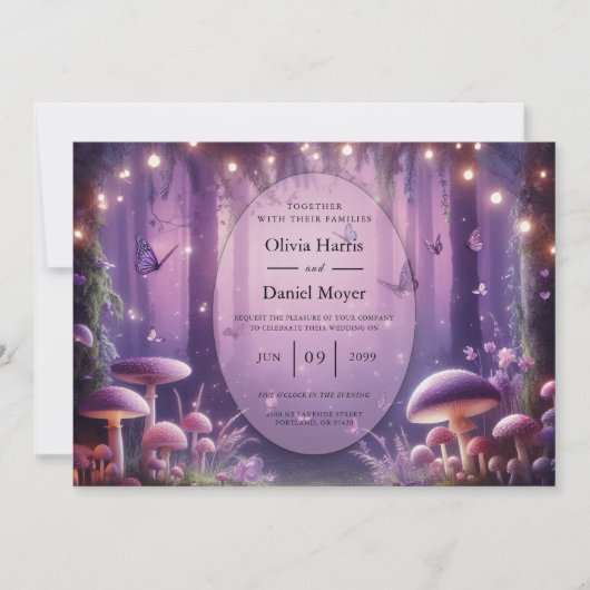 Lila Schmetterlinge und Hochzeiten von Starlit Ski Einladung (Vorderseite)