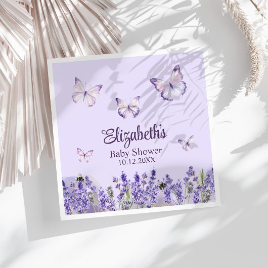 Lila Schmetterlinge und Lavenders Babydusche Serviette
