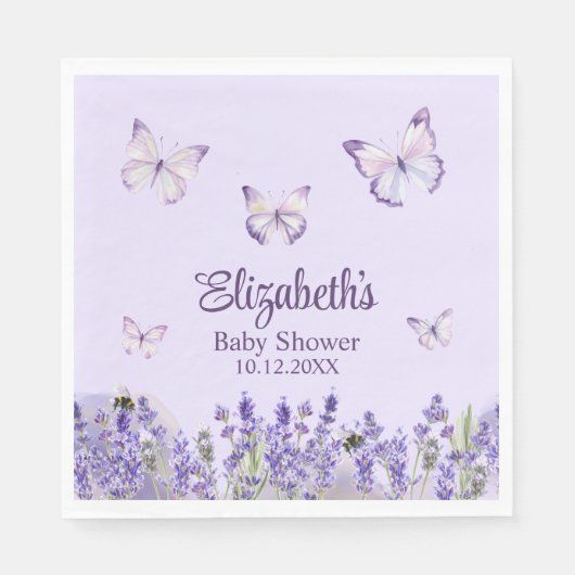 Lila Schmetterlinge und Lavenders Babydusche Serviette (Vorderseite)