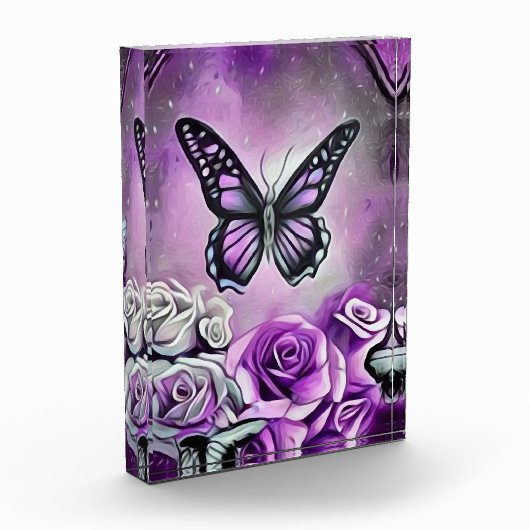 Lila Schmetterlinge und Rose Fotoblock (Links)