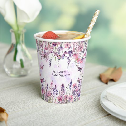 Lila Schmetterlinge und Wildblumen Pappbecher (In Situ)