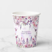 Lila Schmetterlinge und Wildblumen Pappbecher (Rückseite)