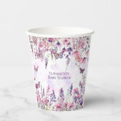 Lila Schmetterlinge und Wildblumen Pappbecher (Vorderseite)