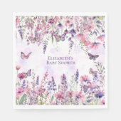 Lila Schmetterlinge und Wildblumen Serviette (Vorderseite)