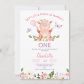 Lila Schmetterlinge Unser kleines Schweine 1. Gebu Einladung (Vorderseite)