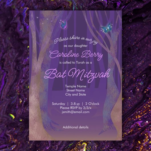 Lila Schmetterlinge, verzauberte Waldmatscha Einladung