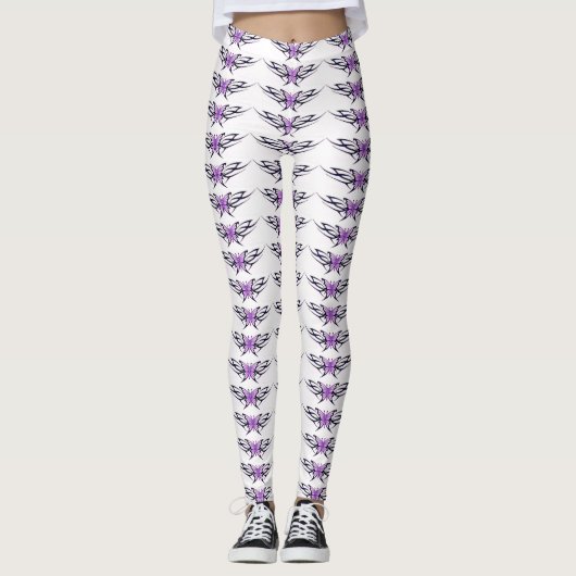 lila Schmetterlinge weiß Leggings (Vorderseite)