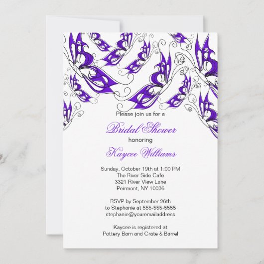 Lila Schmetterlings-Brautparty-Einladung Einladung (Vorderseite)