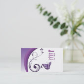 Lila Schmetterlings-Geschäfts-Karte Visitenkarte (Stehend Vorderseite)