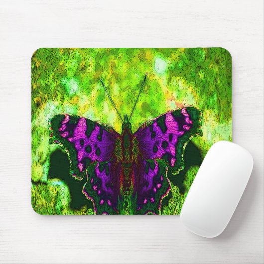 Lila Schmetterlings-Hintergrund auf Limonem grünem Mousepad (Mit Mouse)