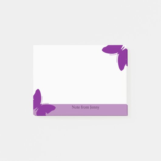Lila Schmetterlings-kundenspezifischer Text-lila Post-it Klebezettel (Vorderseite)