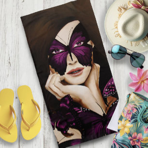 Lila Schmetterlings-Maskenball Frau Elegante Fanta Strandtuch