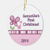 Lila SchmetterlingsBlume Personalisiert Name Ornam Keramikornament (Links)