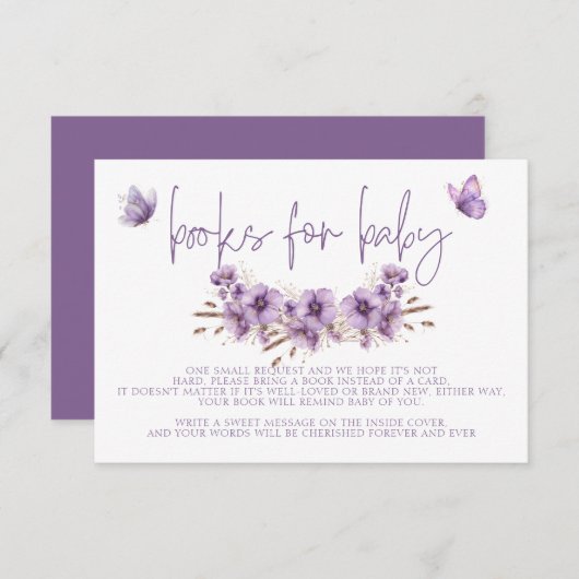 Lila Schmetterlingsbücher für Baby, Babydusche Begleitkarte (Vorne/Hinten)