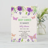 Lila Schmetterlingsdusche Geburtstagseinladung Einladung (Stehend Vorderseite)