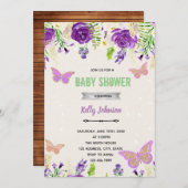 Lila Schmetterlingsdusche Geburtstagseinladung Einladung (Vorne/Hinten)