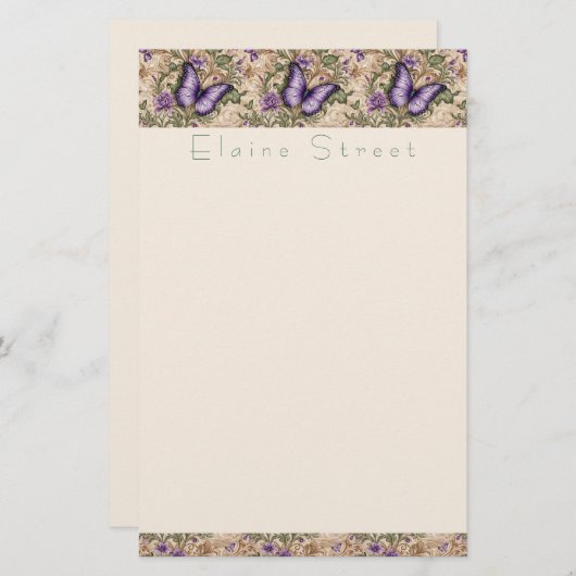 Lila Schmetterlingsflora und Kräuterstationierung Briefpapier (Vorne/Hinten)