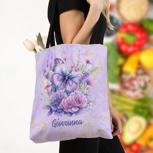 Lila Schmetterlingsgarten Tasche