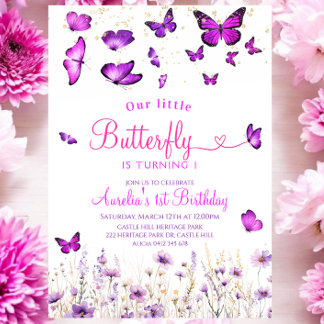 Lila Schmetterlingsgeburt Einladung